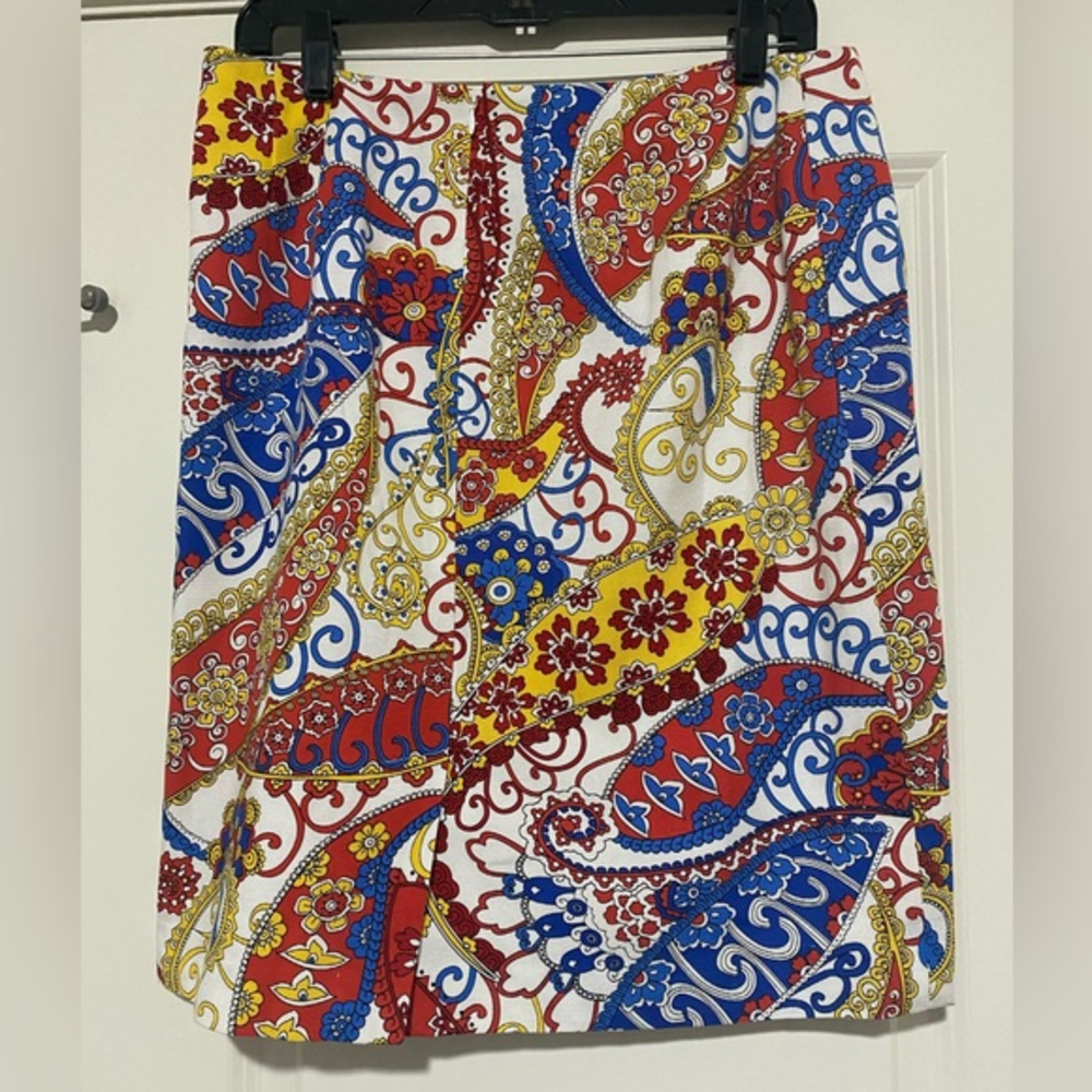Talbots Red Blue Yellow Paisley‎ Lyocell A-line Pencil Skirt Career Size 12P